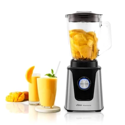 Image de Ufesa Moonstone Blender, Puissance 1500W, Carafe en Verre 1,5L, Régulateur de Vitesse avec LED, Fonction Pile Glace, 6 Lames Amovibles Titane, 2 Vitesses + TURBO