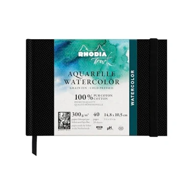 Image de RHODIA TOUCH 116136C Carnet aquarelle 100 % coton grain fin 300 g/m² A6 paysage 40 pages non microperforées Brochure rigide Watercolor Book