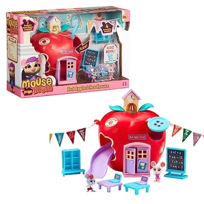 Image de MOUSE IN THE HOUSE, Coffret Pomme Ecole, avec 2 Figurines Souris Exclusives, des Accessoires et Stickers Qui Brillent dans Le Noir, Jouets pour Enfants à partir de 3 Ans, GIOCHI PREZIOSI, MUN02