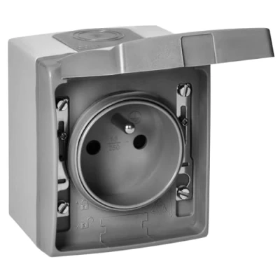 Image de MIRATIC Prise Electrique Murale Simple ou Double Exterieure Etanche avec/sans Interrupteur en Saillie Multiprise Exterieur IP55 gris (prise standard)