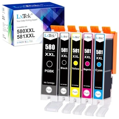Image de LxTek Compatible Cartouches d&#039;encre Remplacement pour Canon PGI 580 CLI 581 XXL Pixma TS6150 TS8150 TR8550 TS8250 TS6250 TS9150 TR7550 TS8252 TS9155 TS9550 (PGBK Noir Cyan Magenta Jaune, 5 Pack)