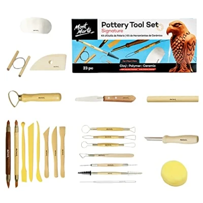 Image de Mont Marte Outils de Modelage 23 sculpture différentes tailles et formes Idéal pour travailler l&#039;argile, Fimo, Céramique Comprend Etui