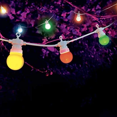 Image de SKYLANTERN Guirlande Guinguette 30M Cable Blanc Lumineuse Exterieure 30 Bulbes Bleu Rouge Jaune Vert Exterieur de + 3M