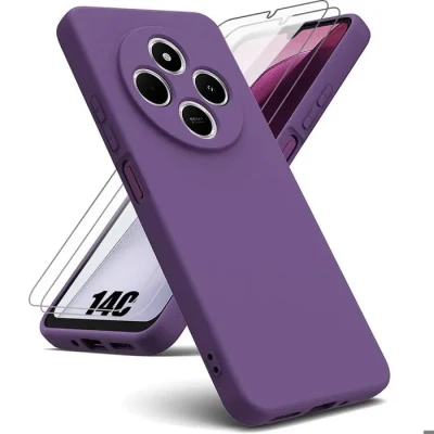Image de Coque pour Xiaomi Redmi 14C, Silicone Effet Mat Violet Foncé + 2 Verres Trempés E.F.Connection®