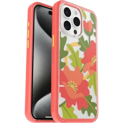 Image de Otterbox Symmetry Clear MagSafe Coque pour Apple iPhone 15 Pro Max, Antichoc, Anti Chute, Fine, supporte 3 x Plus de Chutes Que la Norme Militaire, Quilted Poppies