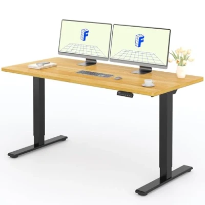 Image de FLEXISPOT Bureau Assis Debout 160x80 cm Réglable en Hauteur Électrique, Panneau de Contrôle à Fonctions Mémoires, Assemblage Facile, Télétravail(Cadre Noir+Plateau Érable)