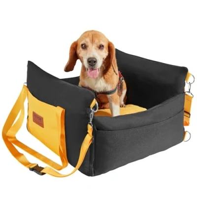 Image de VEVOR siège d&#039;auto pour chiens petits 11 kg, rehausseur imperméable chien, poignées latérales, poche de rangement, laisse à clipser, rembourrage coton PP, lit animal compagnie, noir