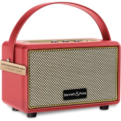 Image de Bennett &amp; Ross BB 820RD Blackmore Junior Haut Parleur Bluetooth rétro en Cuir avec accu 5200 mAh Vintage 20W Entrée MicroSD Lecteur MP3 Aux in Enceinte Rouge
