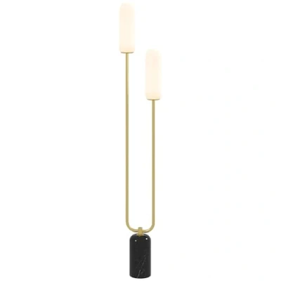 Image de HOMCOM Lampadaire sur pied de salon lampe moderne avec 2 abat jours en verre, base marbre et interrupteur, pour chambre, 150H cm, blanc