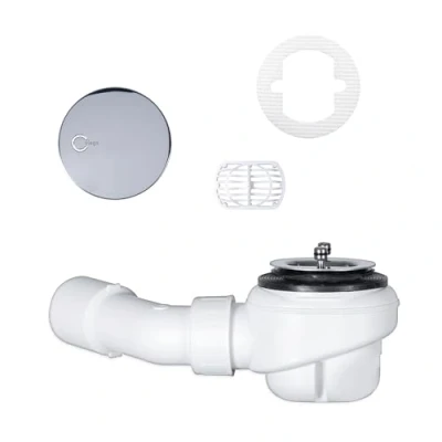 Image de Ensemble TRAPFLEX de vidage Domoplex 6928 Siphon en Chrome (Horizontal) avec Filtre à Cheveux, Attrape Cheveux Gratuit