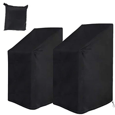 Image de Housse de Chaise Jardin 2 pcs, Protection pour Chaises Empilables avec Corde et Boucle, Étanche, Résistance au Vent, Anti UV Noir (75 * 75 120cm)