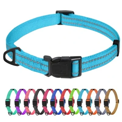 Image de TagME Collier pour Chien, en Nylon Réfléchissant Réglable Classique Convient Chiot, Bleu Ciel, 1.5cm Largeur