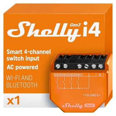 Image de Contrôleur pour Interrupteur Poussoir SHELLY i4 Gen3 Wi Fi et Bluetooth Mémoire 8MB 16 Clics