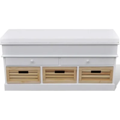 Image de vidaXL Banc d&#039;entrée et de rangement avec coussin 2 tiroirs Blanc