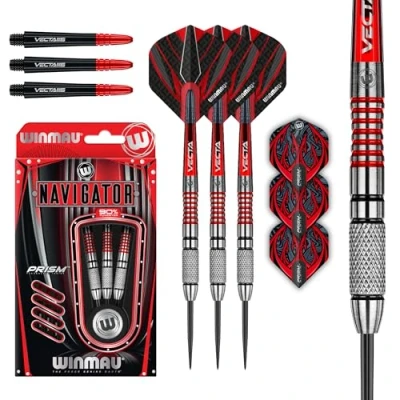 Image de WINMAU Darts Navigator 21g 90% Jeu de fléchettes à Pointe en Acier tungstène avec ailettes et tiges