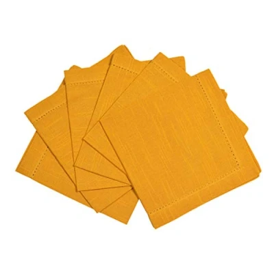 Image de Penguin Home 100% Aspect Lin Serviette de Table en Coton 6 Pièce Set, Solide Ocre