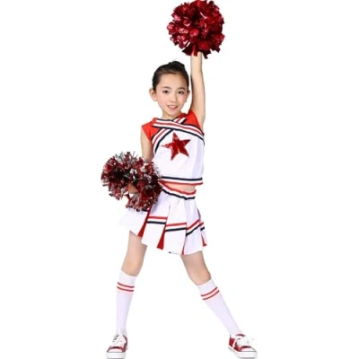 Image de LOLANTA Costumes de pom girl pour filles avec pompons et chaussettes, déguisement d&#039;Halloween enfants, tenue girl, Rouge, 10 11 ans, 150