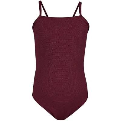 Image de Aquarti Maillot de Bain Fille Une Pièce pour à Bretelles Fines, Jacquard Points Rouge Marron, 164