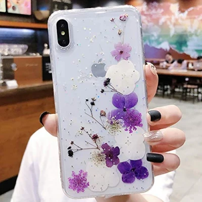 Image de Tybaker Coque de protection Pour iPhone 8 Plus Motif Fleurs séchées En gel cristal Fait main éternelles Bumper 8/7