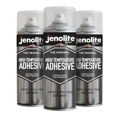 Image de JENOLITE Spray Adhésif haute température JUSQU&#039;À 80C 3x400 ml de contact polyvalent Séchage rapide, liaison forte Convient à la plupart des matériaux et surfaces