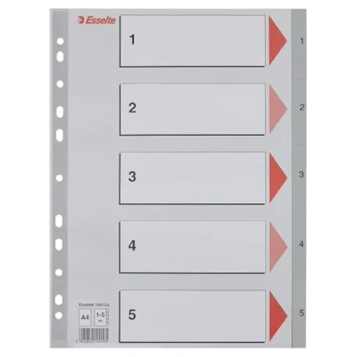 Image de Esselte Intercalaires A4 Touches 1 5, Extra Large, Gris, Onglets Renforcés en Plastique Résistant avec Table des Matières, 100103