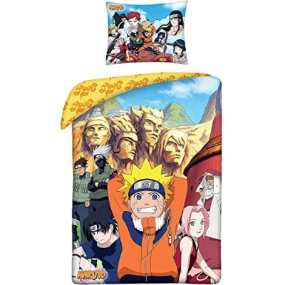 Image de Halantex Naruto Shippuden Parure de lit en Coton avec Housse Couette 140 x 200 cm et taie d&#039;oreiller 70 90 100% Multicolore, Simple