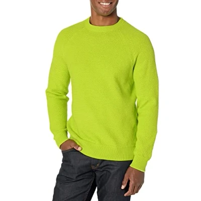 Image de Amazon Essentials Pull ras du cou en coton texturé, coupe ample Homme, Vert Citron, XXL