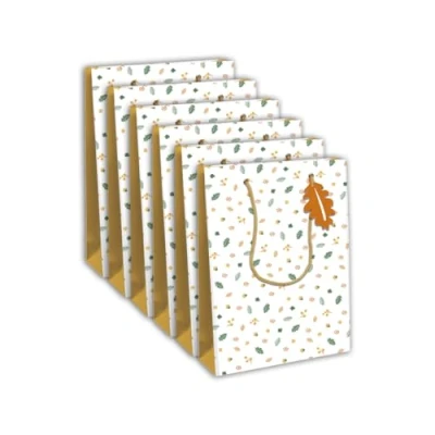 Image de Eurowrap X 30870 2Cpack Un Lot De 6 Sacs Cadeaux Excellia Format large 26,5x14x33 cm 210g Motif : Feuilles houx Idéal pour Jeux Société, Puzzles