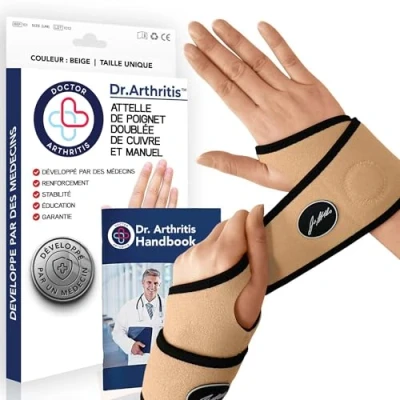 Image de Orthese Poignet Infusée de Cuivre Conçue par des Médecins, Attelle Gauche et Droit, Protege poignet/Orthese Pouce, Support Nuit pour Femmes Hommes [Beige, Paire]