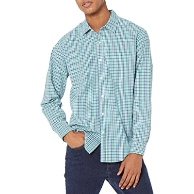 Image de Amazon Essentials Chemise en Popeline à Manches Longues, Style Décontracté, Coupe Standard Homme, Bleu Marine Vert Motif Vichy, L
