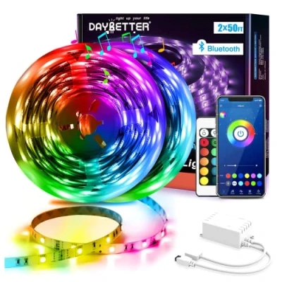 Image de DAYBETTER Bande LED 30 m (2 x 15 m) 5050 RVB Contrôle par application Bluetooth Synchronisation de la musique Avec télécommande Pour chambre à coucher, cuisine, salon et TV