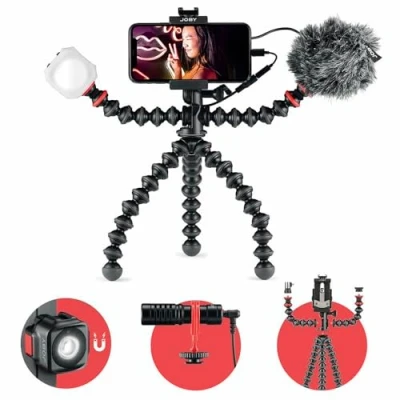 Image de JOBY GorillaPod Kit Mobile Vlogging (Smartphone Rig, Micro Wavo Mobile, Mini Lampe LED Beamo) Trépied Flexible, Support de Téléphone, Microphone, Lumière, Enregistreur/IRL/Youtuber/Créateur Contenu