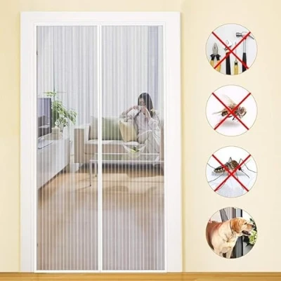 Image de MYCARBON Moustiquaire Porte Fenêtre Magnétique 140x220cm Maille Ultra Résistante Fermeture Automatique Rideau Aimanté Anti Mouche pour d’Entrée avec Ruban Adhésif, Blanc