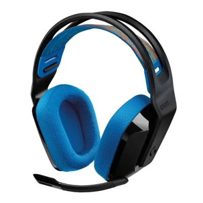 Image de Logitech G G535 Lightspeed Casque Gaming sans Fil Supra auriculaire léger, Micro Fonction de désactivation du Son Flip up, 33 Heures d&#039;autonomie, PS5, PS4, PC, USB C Rechargeable Noir/Bleu