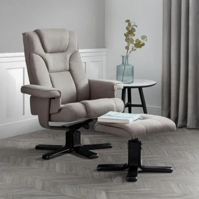 Image de Julian Bowen Fauteuil inclinable pivotant avec tabouret Malmo, lin gris