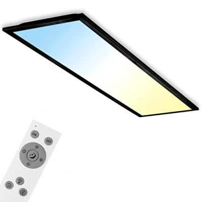 Image de BRILONER Plafonnier Led, Luminaire à gradation, Lampe contrôle de la température couleur, télécommande incluse, 24 watts, 2 200 lumens, Blanc Noir, 1000x250x60mm (Lxlxh)