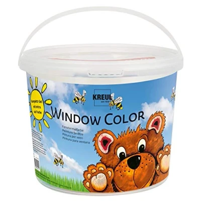 Image de KREUL 40151 Window Color Ours Set de peinture pour fenêtres , 7 x à 125 ml, 2 feuilles plastiques différentes, 1 douille fine et des modèles motifs