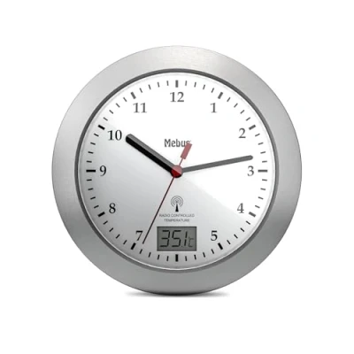 Image de Horloge de Salle Bain Radio pilotée, Affichage numérique la température, Cadre en Aluminium, ventouses, Cadran Blanc, modèle 41124 Pratique et étanche Blanc