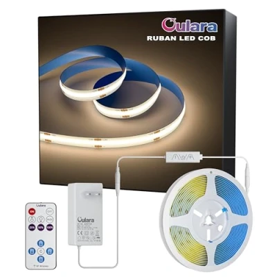 Image de OULARA Ruban LED COB 6M,Bande Blanc Naturel 4000K à Intensité Variable, Bande Lumineuse DC24V Super Lumineuse, CRI 90+ avec Télécommande RF et Alimentation pour la Décoration de Maison DIY