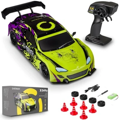 Image de Overmax X Drifty Voiture télécommandée pour Enfants 3+, de Drift 1:16, 20 km/h, portée Jusqu’à 80 m, 4WD, 2 Batteries 500 mAh, Jeu Roues, d’Obstacles, Autocollants