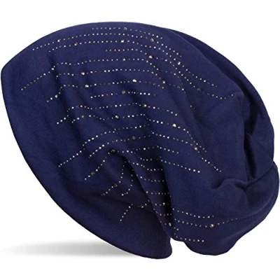 Image de styleBREAKER Bonnet Beanie avec des Rivets en Strass au Design rayé, Longbeanie Slouch, Unisexe 04024086, Couleur:Bleu foncé