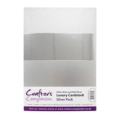 Image de Crafter&#039;s Companion Luxury Cardstock Pack Silver of 30 Sheets Includes Glitter, Matt Mirror and Card
