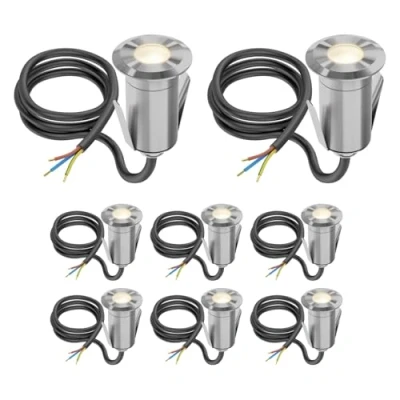 Image de ledscom.de 8 pièces LED encastrées dans le sol GLOX pour l&#039;extérieur, IP67, aluminium, rond, 35mm Ø, blanc chaud, mat
