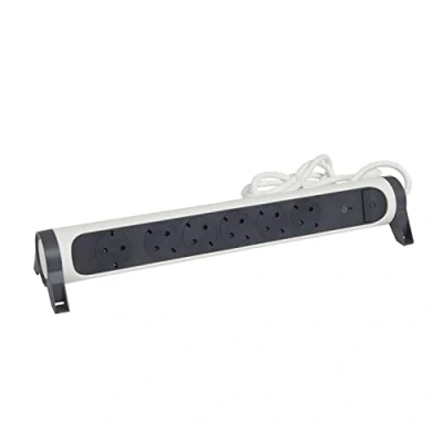 Image de Legrand, Multiprise rotative, 6 prises, multiprise, parasurtenseur intégré avec indicateur d&#039;état (SPD), câble de 1,5 m, blanc/gris foncé, 694509