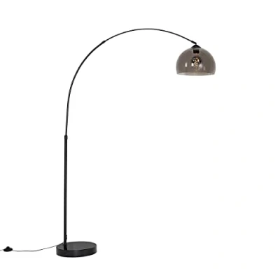 Image de Qazqa Moderne booglamp zwart met smoke glas Arc