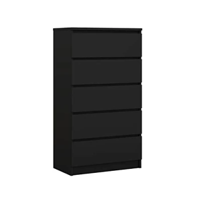 Image de 3E 3xE living.com Commode 5 tiroirs 70 cm, Couleur : Noir Mat, L P 39 H 124 cm
