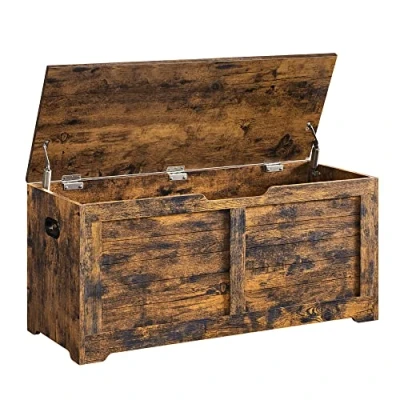 Image de VASAGLE Coffre de Rangement, Banc Chaussures, Meuble pour Entrée, avec 2 Charnières Sécurité, Imitation Grange, 40 x 100 46 cm, Couloir, Chambre, Salon, Marron Rustique LSB061T01