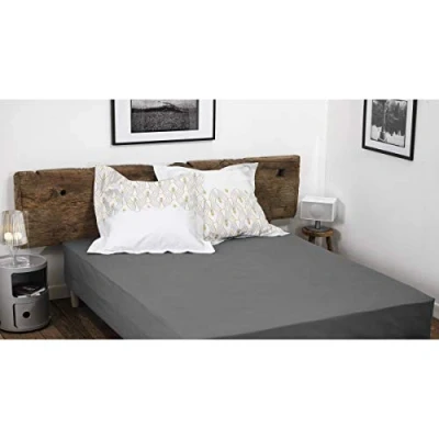 Image de HOME LINGE PASSION, Drap Housse Gris Fonce 180x200 +30 cm 100% Coton 57 Fils (Label Oeko TEX)