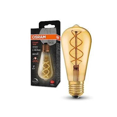 Image de OSRAM Vintage 1906 Lampe à LED de filament doré en verre Edison, socket E27, 300 lumens, remplacement 28 W, blanc très chaud presque comme aux chandelles (2000k), dimmable