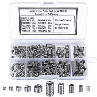 Image de 200 Pièces Inserts Filetés Auto taraudeurs, Vis d&#039;Insertion de Filetage en Acier Inoxydable, M3 M4 M5 M6 M8 Écrou à Taraudeuse pour Réparation Hélicoïdale